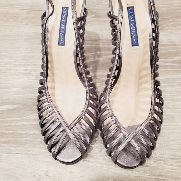 NEW Stuart Weitzman Olive Metallic Gray Heels - Picture 6 of 9